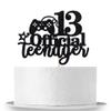 Migeaks Black Glitter Official 13 Teenager Birthday Cake Topper- 13th Birthday Cake Topper-video game controller theme happy birthday party decoration view 4