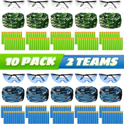 Party Supplies Compatible for Nerf - 10 Kids Pack Boys Birthday Party Guns War Decorations,Face Mask Glasses 200 Foam Bullets Darts for Two Teams Toy for Kids Boys Girls