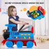 JOYLDIAS Ride On Train with 16pcs Curved Tracks, 6V Electric Ride On Toy Trains with Lights, Horns, Storage, Retractable Foot Pedals, Gift for Toddlers Under 39 inches, Blue view 4
