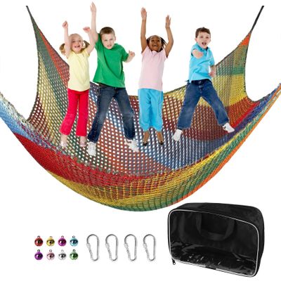 Toriexon Climbing Net 14.7' x 9.8', Double Layers Playground Safety Net for Kids, Multicolored Climbing Cargo Net for Tree House, Obstacle Training, Back Yard