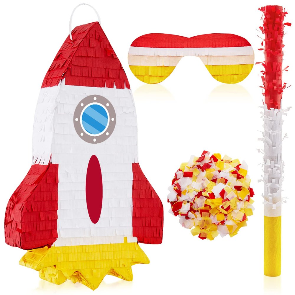 Space Piatas for Birthday Party Rocket Piata with Stick, Blindfold, Confetti for Adults Birthday Baby Shower Party Supplies