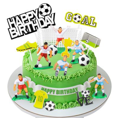 19 PCS Soccer Cake Topper Decorations - Soccer Ball Player Theme Cake Toppers For Football Party Men Boy Kid Birthday Party Supplies