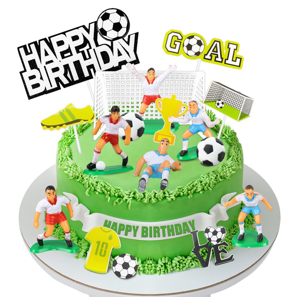 19 PCS Soccer Cake Topper Decorations - Soccer Ball Player Theme Cake Toppers For Football Party Men Boy Kid Birthday Party Supplies