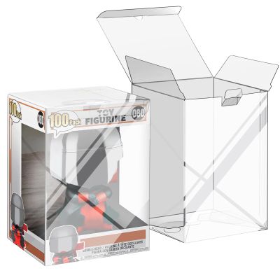 100 Pack Protectors Case Compatible with Funko- 4" Inch Collectible Vinyl Figures, Crystal Clear Protectors, Heavy Duty Display Box w/ Protective Film & Locking Tab, Set of 100