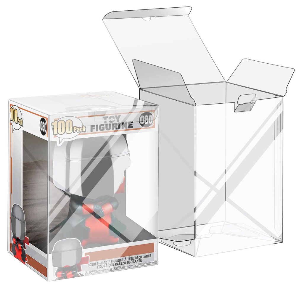 100 Pack Protectors Case Compatible with Funko- 4" Inch Collectible Vinyl Figures, Crystal Clear Protectors, Heavy Duty Display Box w/ Protective Film & Locking Tab, Set of 100