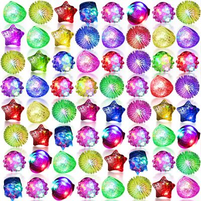 Vinsot 108 Pcs Mardi Gras Light up Rings Party Favors LED Flashing Jelly Rings Bumpy Glow in The Dark Rubber Light Neon Rave Gift for Carnival Birthday, Goodie Bags Stuffers, Prizes
