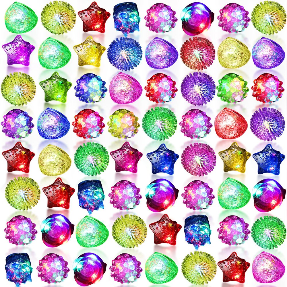 Vinsot 108 Pcs Mardi Gras Light up Rings Party Favors LED Flashing Jelly Rings Bumpy Glow in The Dark Rubber Light Neon Rave Gift for Carnival Birthday, Goodie Bags Stuffers, Prizes