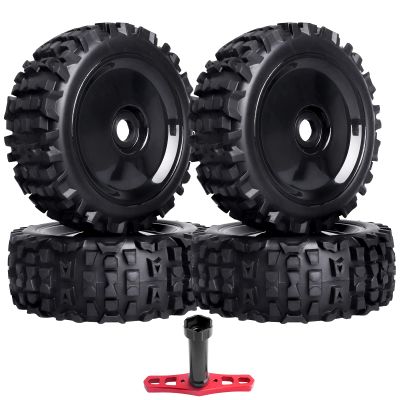AllinRC 1/8 RC Buggy Tires 17mm Hex RC Wheels and Tires Preglued Mounted with Foam Inserts for Arrma Typhon 3S 6S Talion 6S Senton 6S,Losi 8IGHT, Team Associated HPI Kyosho, Set of 4