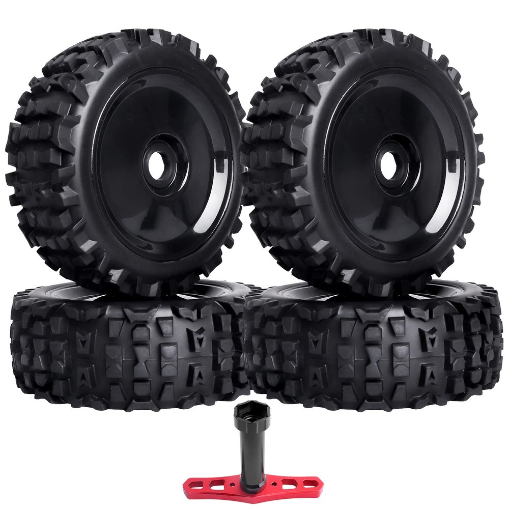 AllinRC 1/8 RC Buggy Tires 17mm Hex RC Wheels and Tires Preglued Mounted with Foam Inserts for Arrma Typhon 3S 6S Talion 6S Senton 6S,Losi 8IGHT, Team Associated HPI Kyosho, Set of 4