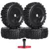 Hobbyfire PreGlued 1/8 Buggy Tires 17mm Wheels Foam Inserts w/ 17mm Wheel Wrench for Arrma Typhon 3S 6S Losi HPI Redcat Racing Models, Set of 4 (Black Rims) view 1