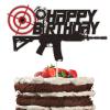 Gun Pistol Happy Birthday Cake Topper Shooting Theme Party Supplies Black Glitter Bullet Target Cake Decoration view 1
