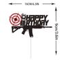 Gun Pistol Happy Birthday Cake Topper Shooting Theme Party Supplies Black Glitter Bullet Target Cake Decoration view 2