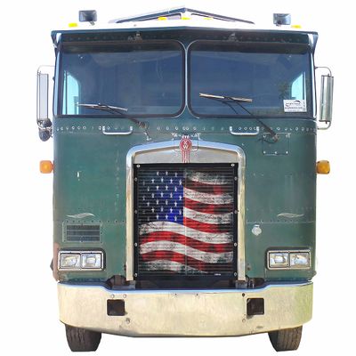 GrilleAdz Old Glory Mesh Bug Screen for Kenworth K100E (Bug Screen with Turnbuckle Install Kit)
