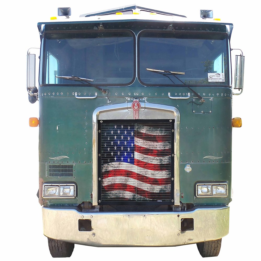 GrilleAdz Old Glory Mesh Bug Screen for Kenworth K100E (Bug Screen with Turnbuckle Install Kit)