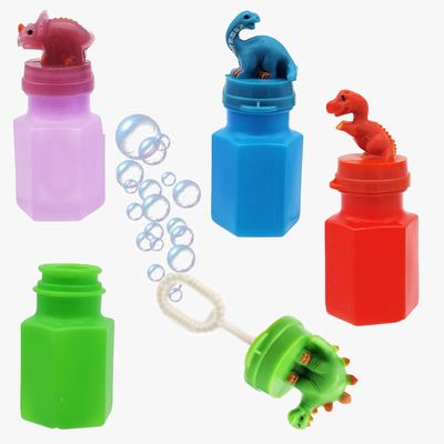 The Dreidel Company Dinosaur Bubbles in A Neon Bottle, Includes Bubble Wand, Hexagon Bubble Bottles Party Favors, 3" Bottle (Pack of 12)