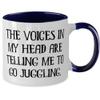 Cheap Juggling Two Tone 11oz Mug, The Voices in My Head are Telling Me to Go Juggling, Present for Friends, Cool from view 2