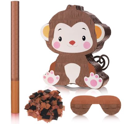 Seematn Monkey Piata Birthday Party Decorations Farm Animal Themed Birthday Party Supplies with Blindfold Stick and Confetti for Girls Boys Kids