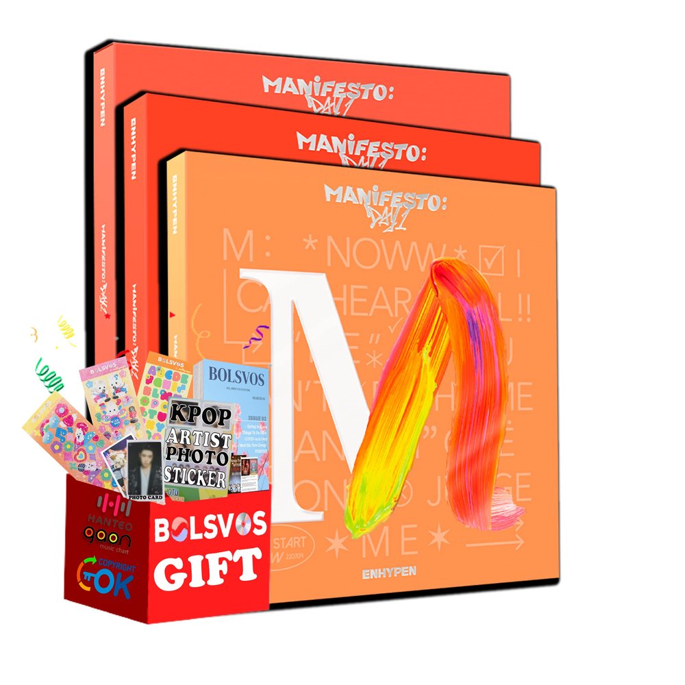 ENHYPEN - MANIFESTO: DAY 1 [ENGENE Full Set VER.] (3th Mini Album) 3 Albums+BolsVos K-POP eBook (21p), BolsVos Stickers for Toploader, Photocards