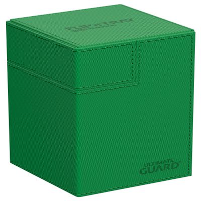 Ultimate Guard Flip'n'Tray 100+, Deck Case for 100 Double-Sleeved TCG Cards + Dice Tray, Green, Independent Magnetic Closure & Microfiber Inner Lining