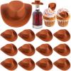 20Pcs Plastic Mini Western Cowboy Hat, Cute Miniature Doll Hats, Brown Party Dress Hat for Pretend Play Dollhouse Decoration view 1