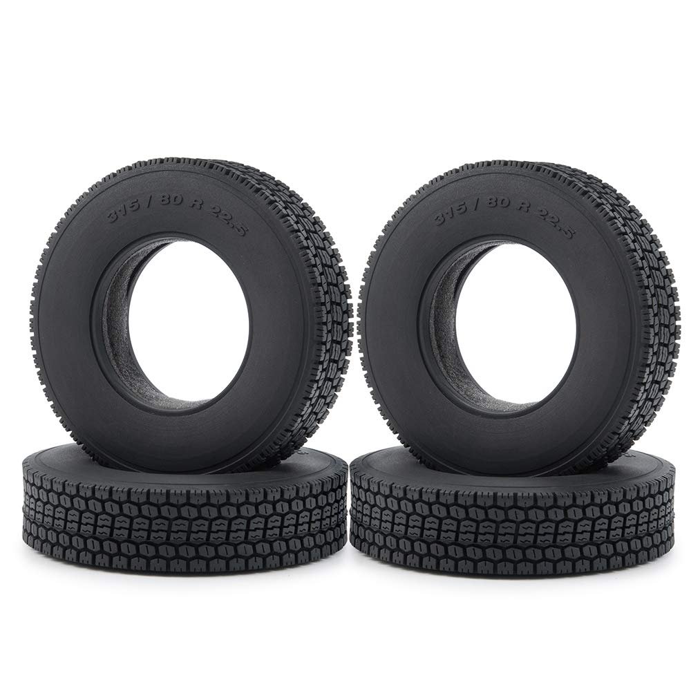 2Pcs Metal Rear Wheel Hub Rims with 4Pcs #2 22mm Width Rubber Tires for 1/14 Tamiya RC Trailer Tractor Truck Car Parts (Color : 4Pcs Tires)