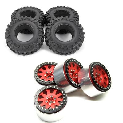 RCLIONS 4PCS 2.2inch 120mm RC Rubber Wheel Tires and 2.2 Beadlock Wheels Rims 35mm for 1/10 Scale RC Crawler Car
