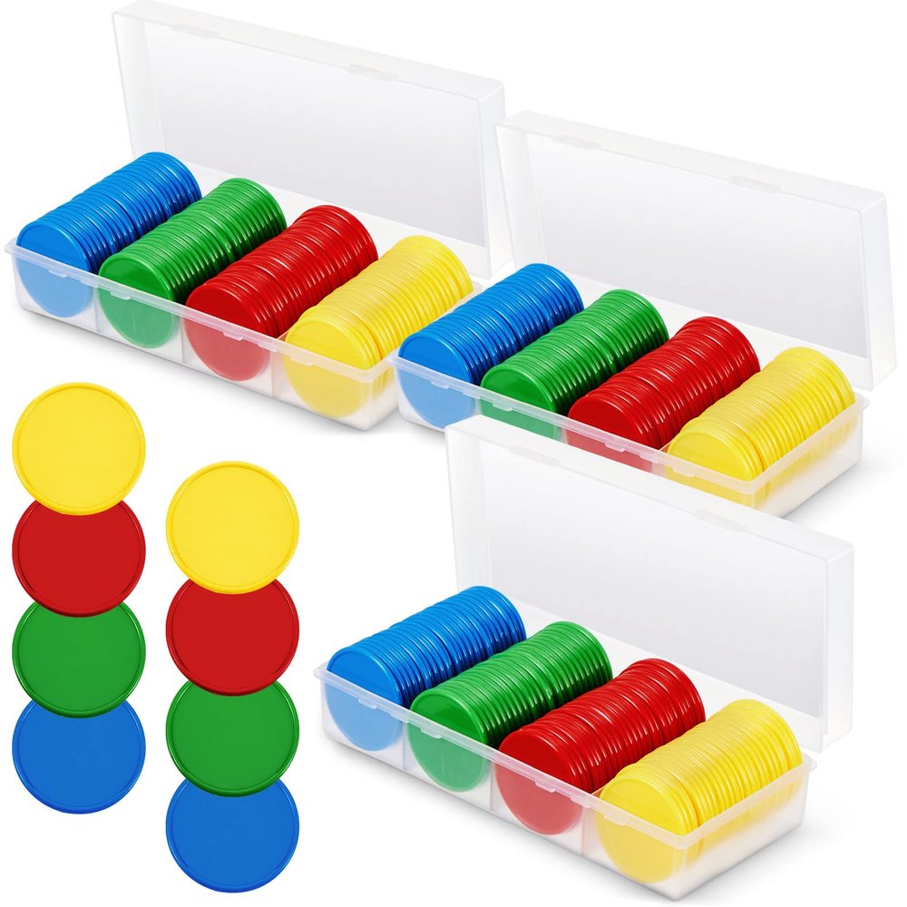 Lewtemi Set of 300 Opaque 1.45 Inch Plastic Poker Chips Plastic Learning Counting Counters Poker Chips Tokens with Storage Box for Adults Casino Card Play Learning Math(Blue, Red, Green, Yellow)