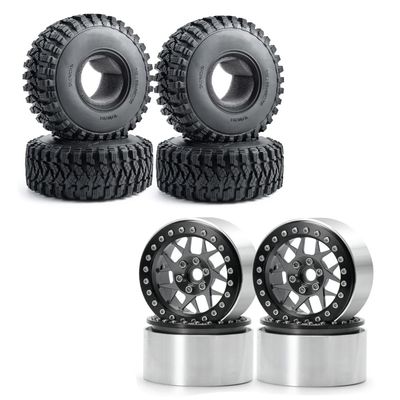 RCLIONS 4pcs 2.2inch 125mm/4.9inch RC Rubber Wheel Tires and Wheels Rims for 1/10th RC Crawler Car