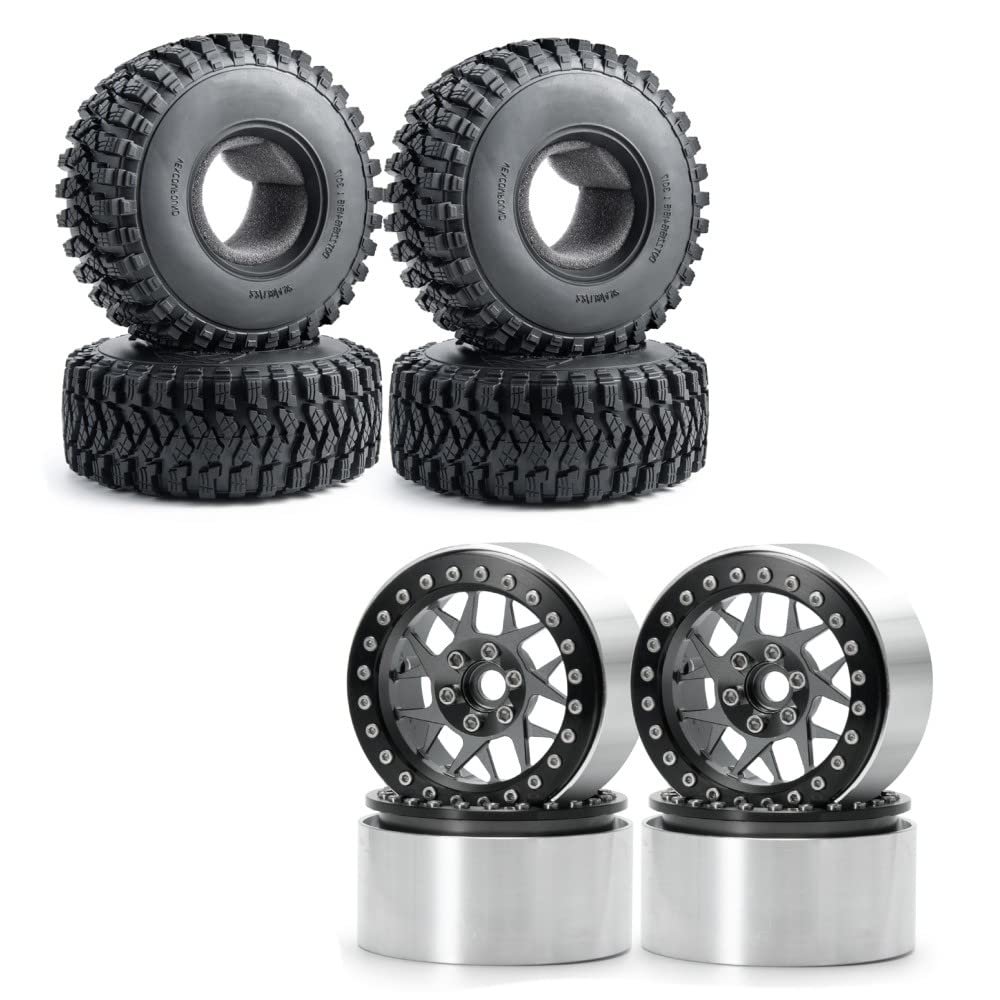 RCLIONS 4pcs 2.2inch 125mm/4.9inch RC Rubber Wheel Tires and Wheels Rims for 1/10th RC Crawler Car