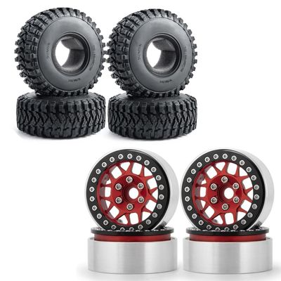 RCLIONS 4pcs 2.2inch 125mm/4.9inch RC Rubber Wheel Tires and Beadlock Wheels Rims for 1/10 RC Crawler Car