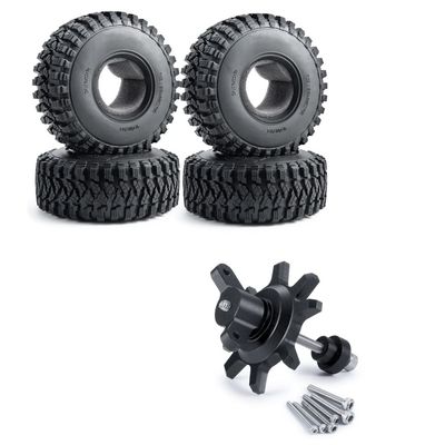 RCLIONS 4pcs 2.2inch 125mm/4.9inch RC Rubber Wheel Tires and Tire Installation&Removal Tool for 1/10 RC Crawler Car