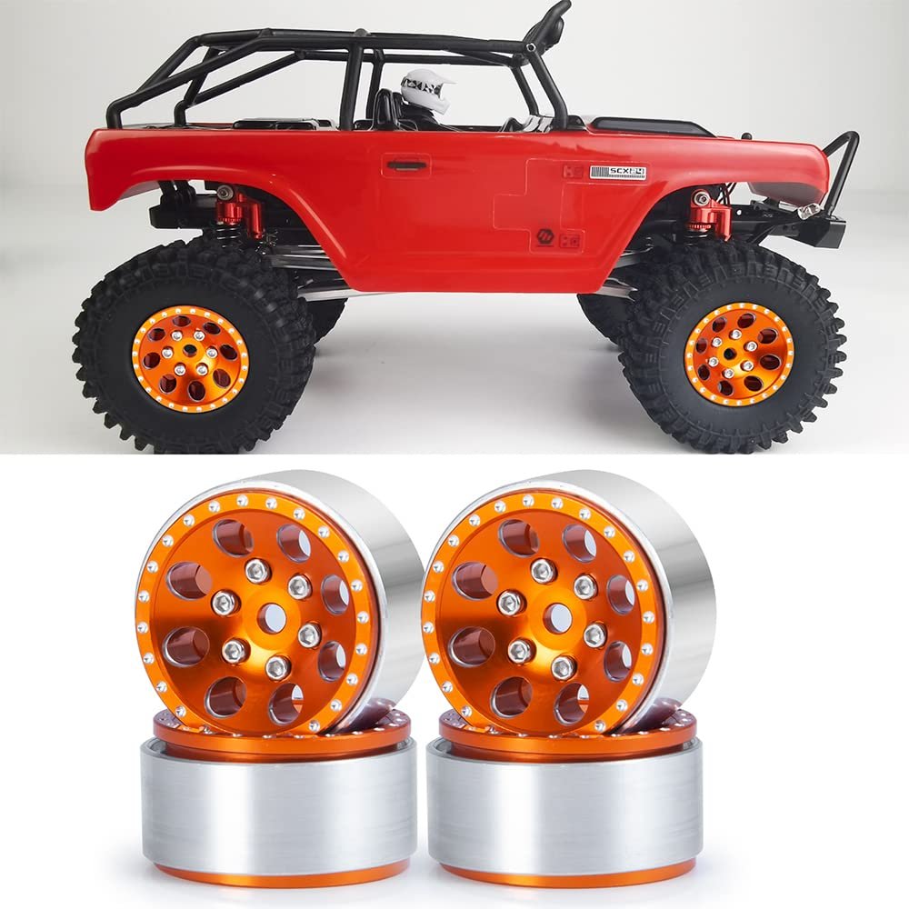 RC-Hub 4PCS 1.0" Wheel Set for 1/24 Axial SCX24 AXI90081 AXI00001 AXI00002 AXI00005 AXI00006 RC Crawler Car (54mm, Orange)