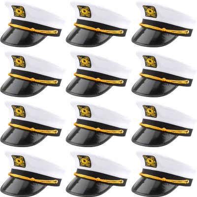 SGBETTER 12 Pieces Captain Hats White Adjustable Yacht Sailors Navy Hats for Adults Kids Halloween Yacht Cruise Line Theme Party Favors