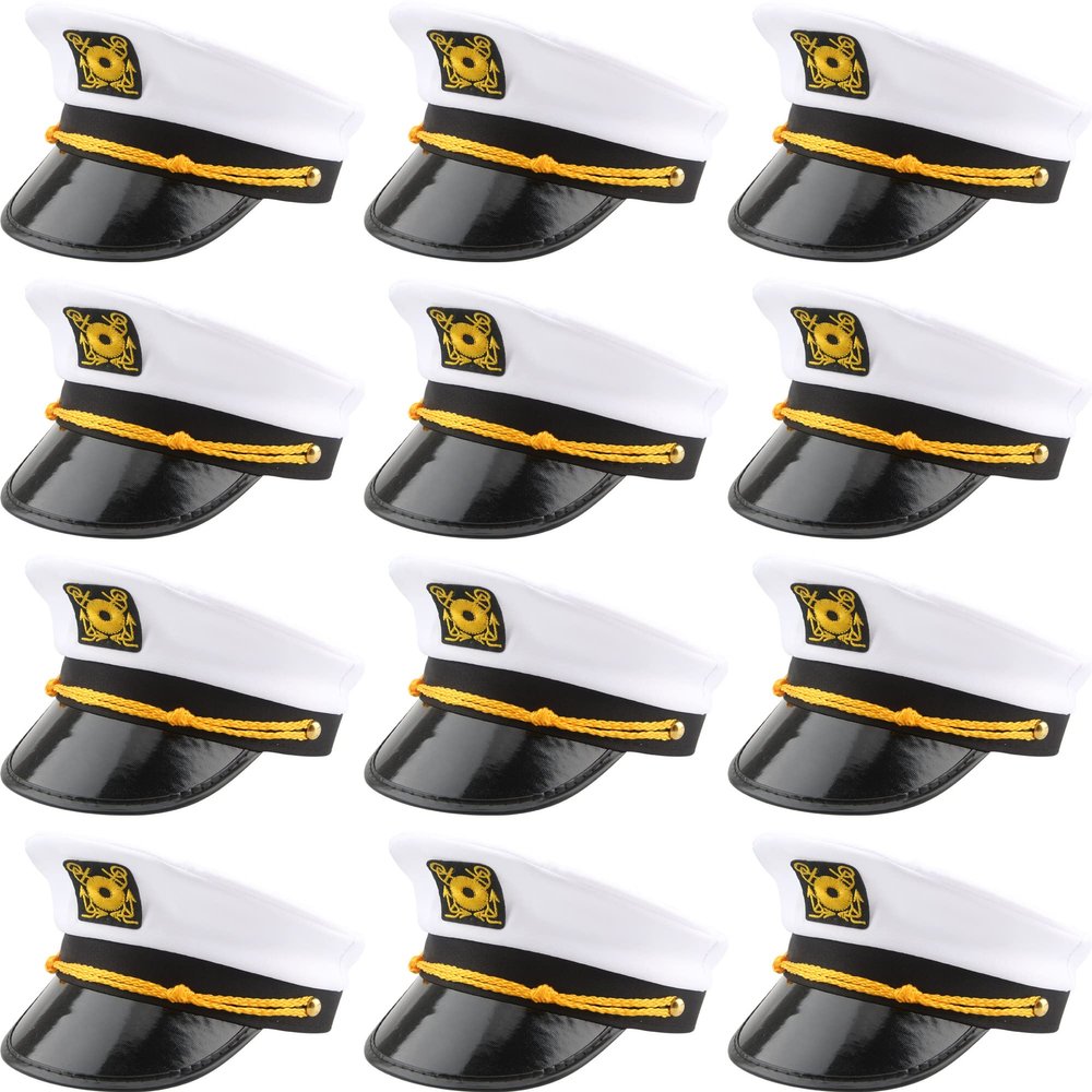 SGBETTER 12 Pieces Captain Hats White Adjustable Yacht Sailors Navy Hats for Adults Kids Halloween Yacht Cruise Line Theme Party Favors