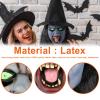Mokylor 2 PCS Latex Witch Mask with Black Hair and Hat, Creepy Scary Women Costume Masks for Halloween Party Decorations view 4