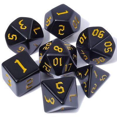 CiaraQ DND Polyhedral Dice Set with Dice Bag for Dungeons and Dragons RPG MTG Role Playing Table Games (Black+Gold Font)