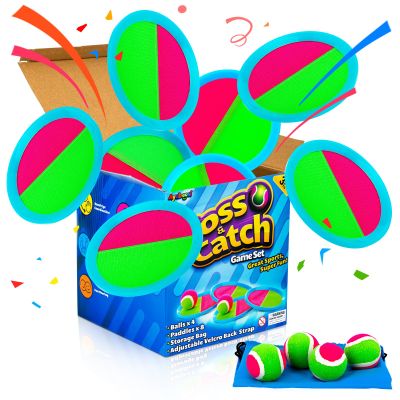 Ayeboovi Toss and Catch Ball Set 8 Paddles 4 Balls Outdoor Beach Pool Toys for 3 4 5 6 7 8 Year Old Boys Girls Birthday Valentine Gifts Easter Basket Stuffers Outside Yard Games for Kids and Family