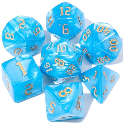 CiaraQ DND Polyhedral Dice Set with Dice Bag for Dungeons and Dragons RPG MTG Role Playing Table Games (Blue + Gold Font)