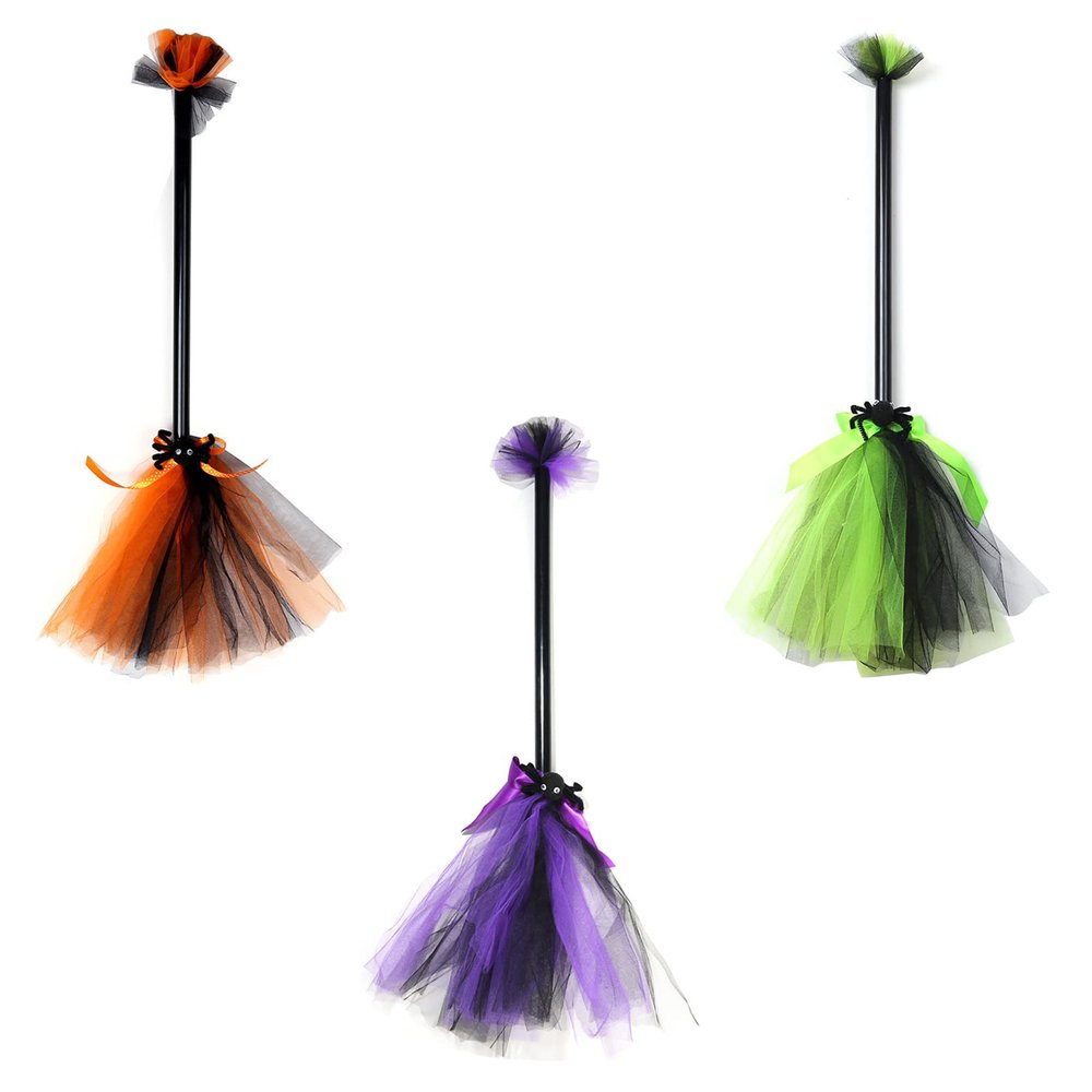 3PCS Halloween Witch Broom Plastic Witch Broomstick Kids Broom, Halloween Costume Props Masquerade Show Dress Up Dance Party Supplies Haunted House Decoration
