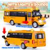 Crelloci School Bus Toy, Die Cast Model Car with Flashing Lights & Sounds, Friction Powered, Back & Side Doors Open, Large Yellow Metal Toy Vehicles, Play Bus Easter Gift for Kids Toddlers Ages 3+ view 2