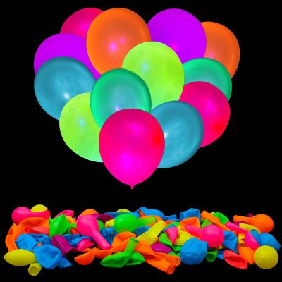 100 Pcs UV Neon Balloons, Neon Glow Party Balloons UV Black Light Balloons Glow in the Dark for Birthday Decorations Wedding Glow Party Supplies Blacklight Reactive Fluorescent