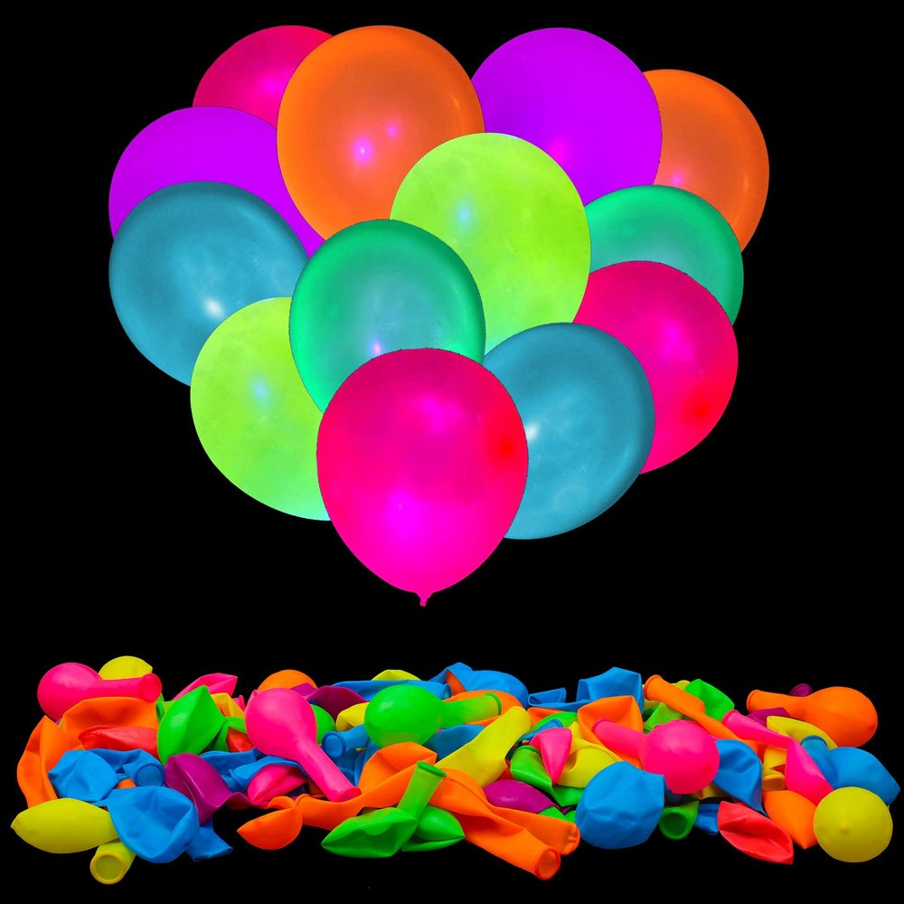 100 Pcs UV Neon Balloons, Neon Glow Party Balloons UV Black Light Balloons Glow in the Dark for Birthday Decorations Wedding Glow Party Supplies Blacklight Reactive Fluorescent