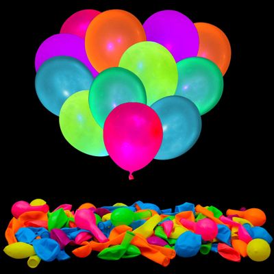 300 Pcs UV Neon Balloons, Neon Glow Party Balloons UV Black Light Balloon Glow in the Dark for Birthday Decorations Wedding Glow Party Supplies Blacklight Reactive Fluorescent Balloons
