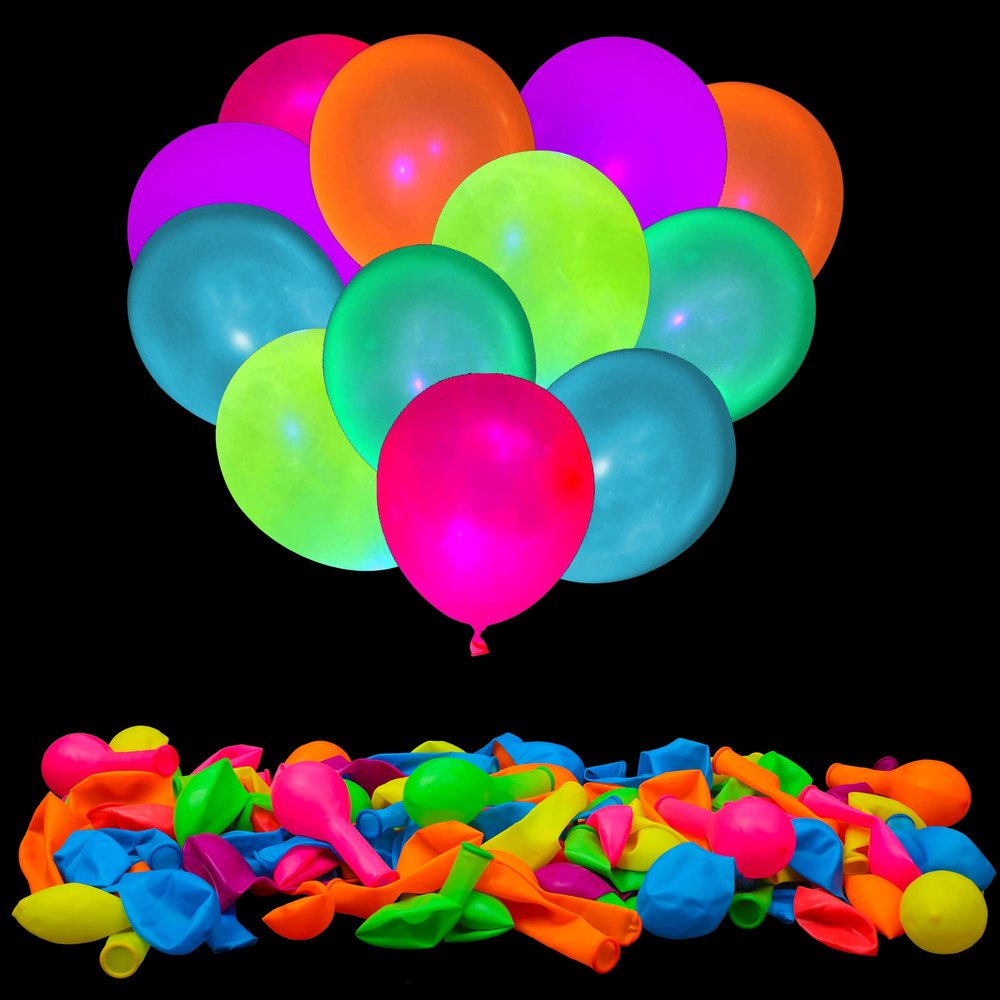 300 Pcs UV Neon Balloons, Neon Glow Party Balloons UV Black Light Balloon Glow in the Dark for Birthday Decorations Wedding Glow Party Supplies Blacklight Reactive Fluorescent Balloons