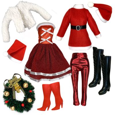 Eledoll 11.5 inch Doll Clothes Lot Winter Christmas Holiday Mrs. Santa Claus Miss Santa 2pk Set