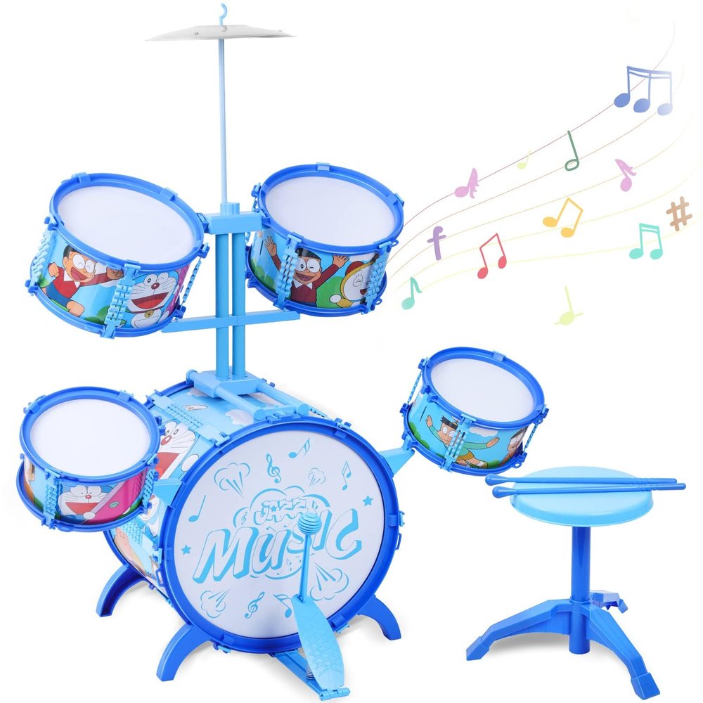 WUXINREN Child Jazz Drum Set,Drum kit Percussion for Toddlers, Children Toy DrumStimulate Kid's Creativity, Great Gift for Boy&Girl,Starter Drum Kit/,Cymbals,Pedal Jazz DrumBlue