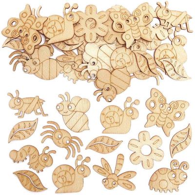 Baker Ross FC721 Bug Mini Wooden Shapes - Pack of 100, Wood Crafts for Kids, Card Making Supplies, Bug