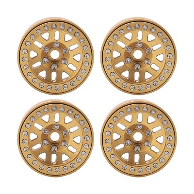 4 Pcs 1.9 Inch Beadlock Wheel 12mm Hex Metal Wheel Hub Rim Axial SCX10 90046 AXI03007 D90 D110 TF2, Traxxass 1/10 RC Car (Gold)