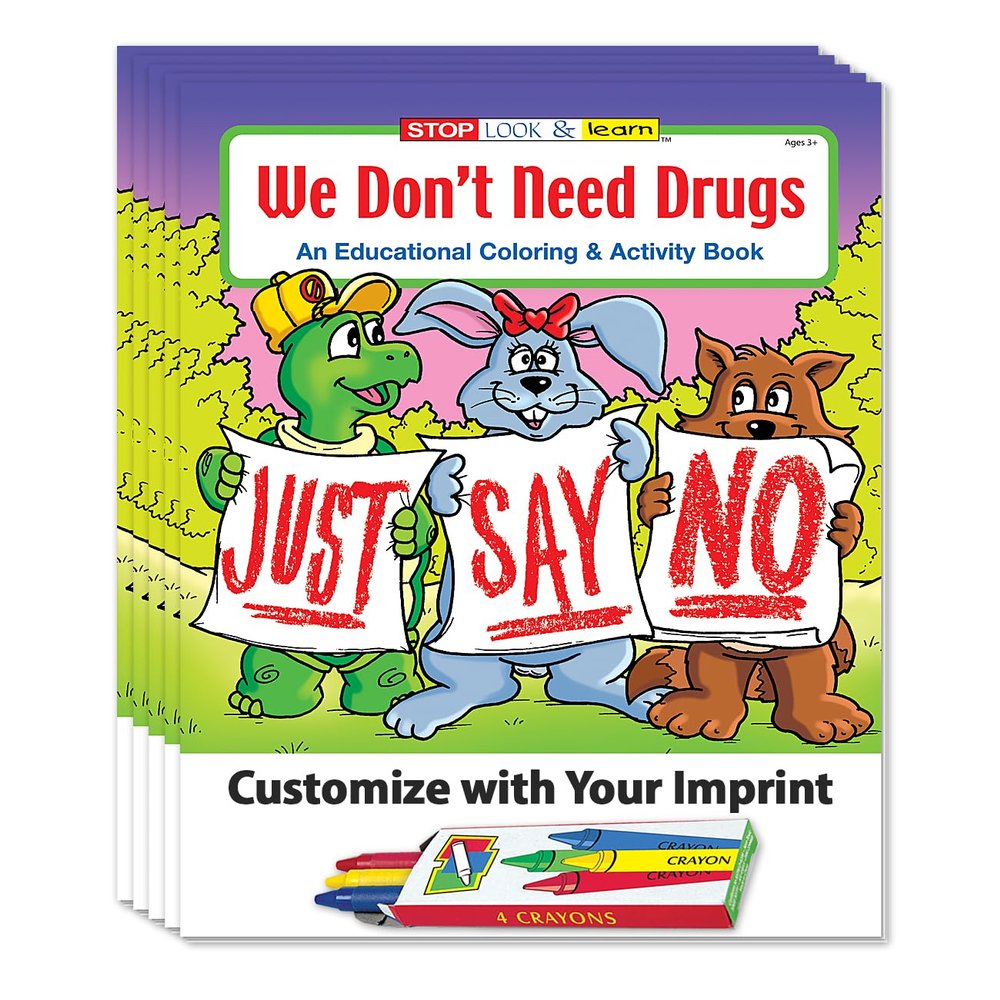 ZOCO Drug Use Prevention Custom Promotional Coloring Books (250 Bulk Pack, With Crayons) Just Say No Educational Games, Puzzles, Activities for Kids