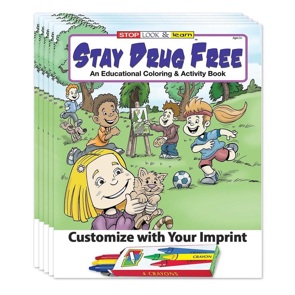 ZOCO  Stay Drug Free  Custom Coloring Books (250 Bulk Pack, With Crayons)  Community Outreach, AntiDrug Awareness Safety  Games, Puzzles, Activities for Kids